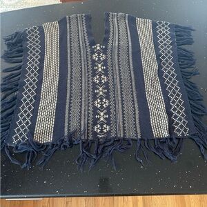 Alya Navy and Cream Knit Poncho